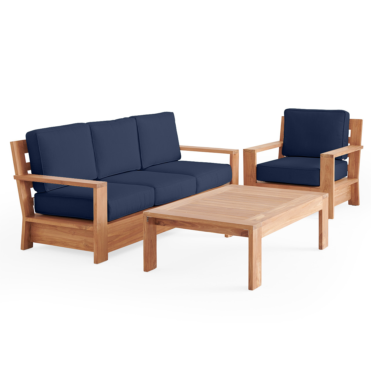 Castello Teak with Cushions 3 Piece Sofa Group + 48 x 24 in. Coffee Table