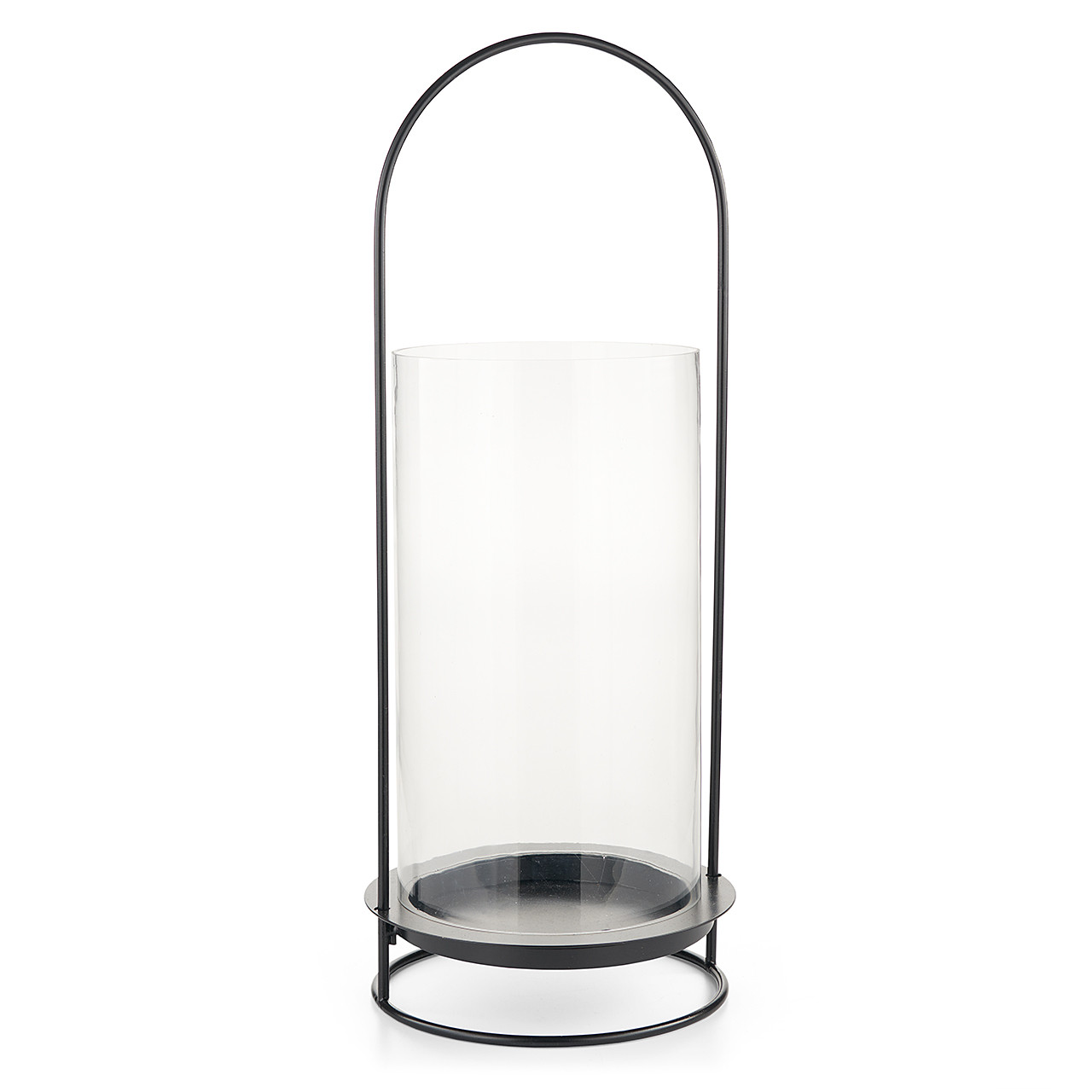 Black Round Piller Lantern with Glass