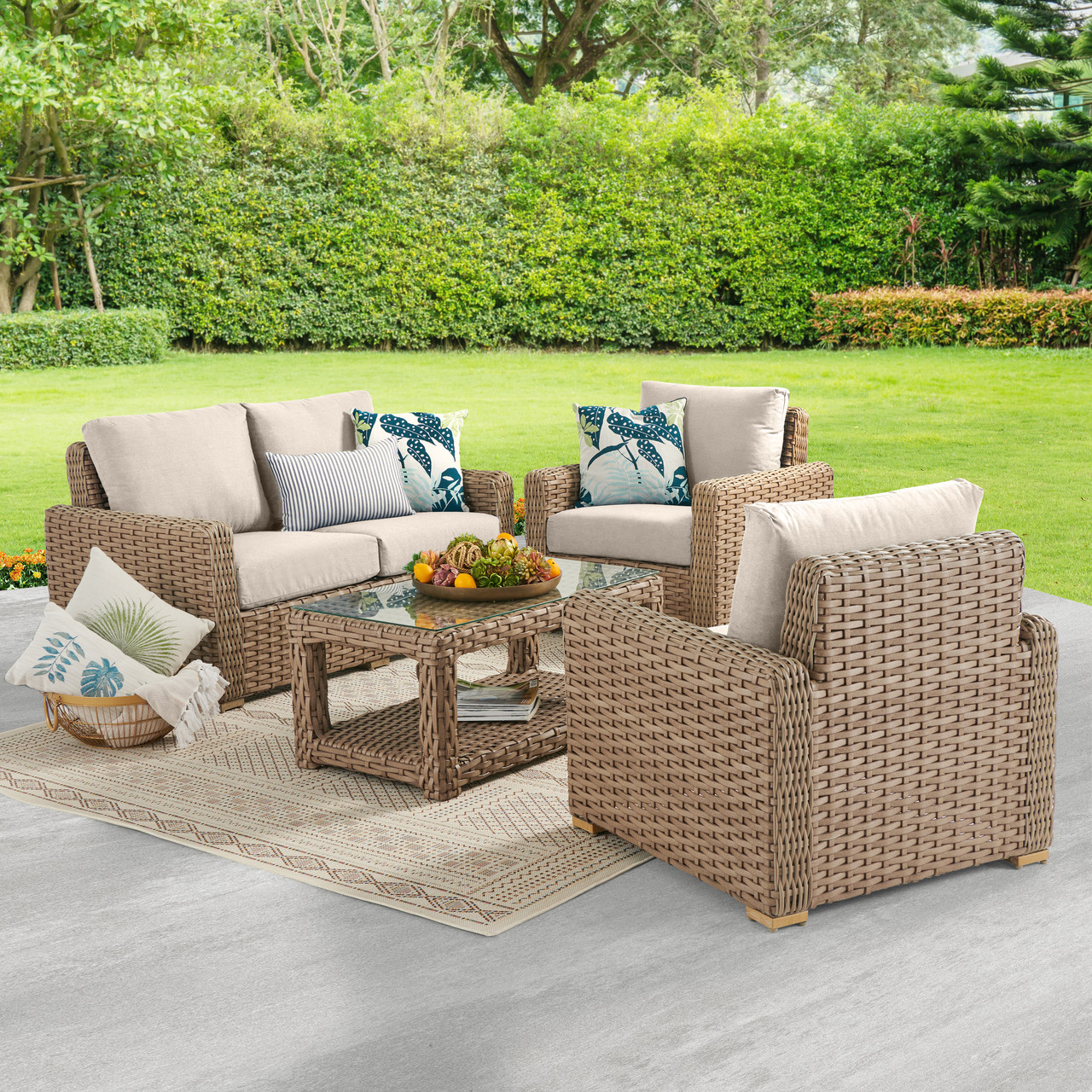 Teak and rattan outdoor shop furniture