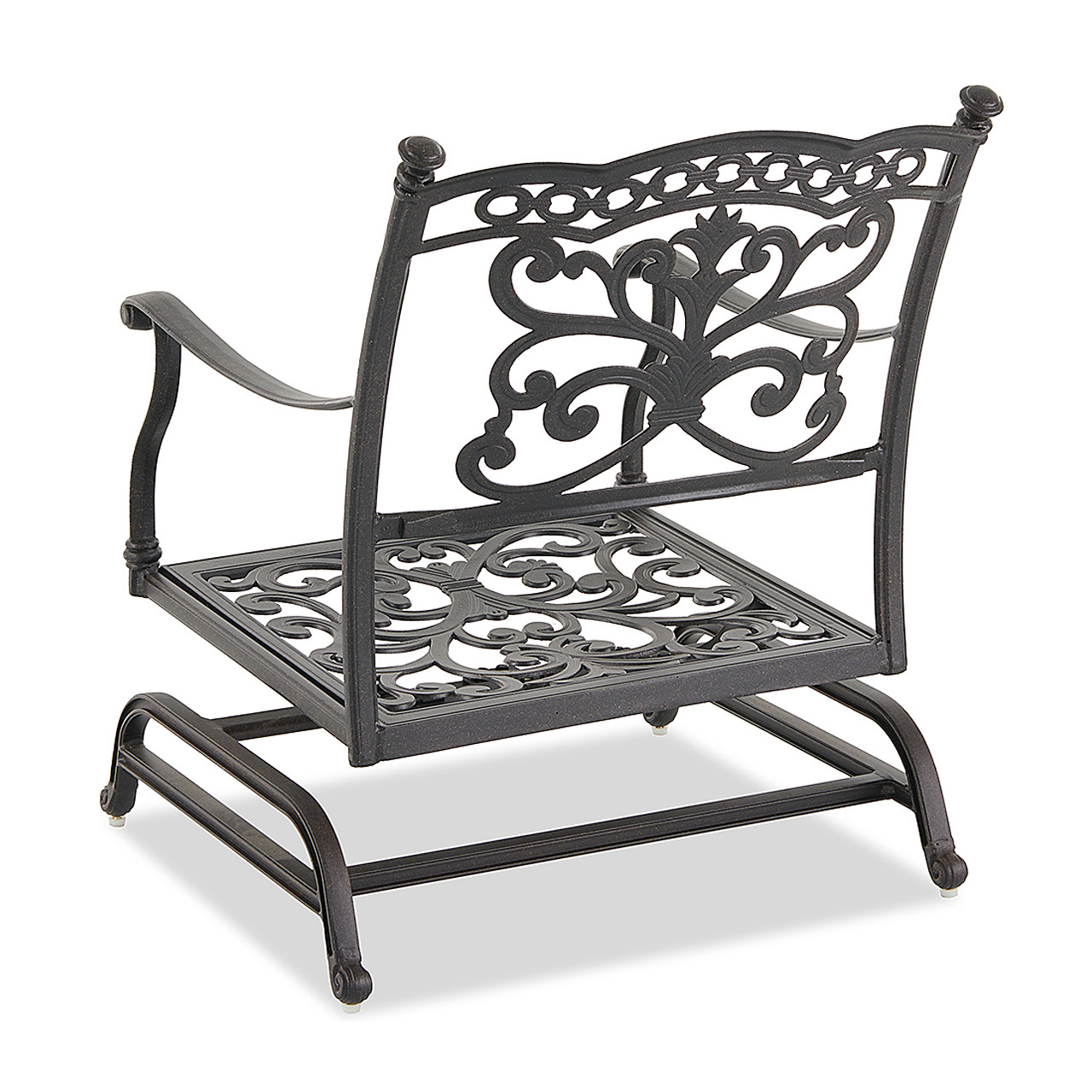 Milan Aged Bronze Cast Aluminum with Cushions 5 Piece Spring Chat Group in + 48 in. D Fire Pit Coffee Table