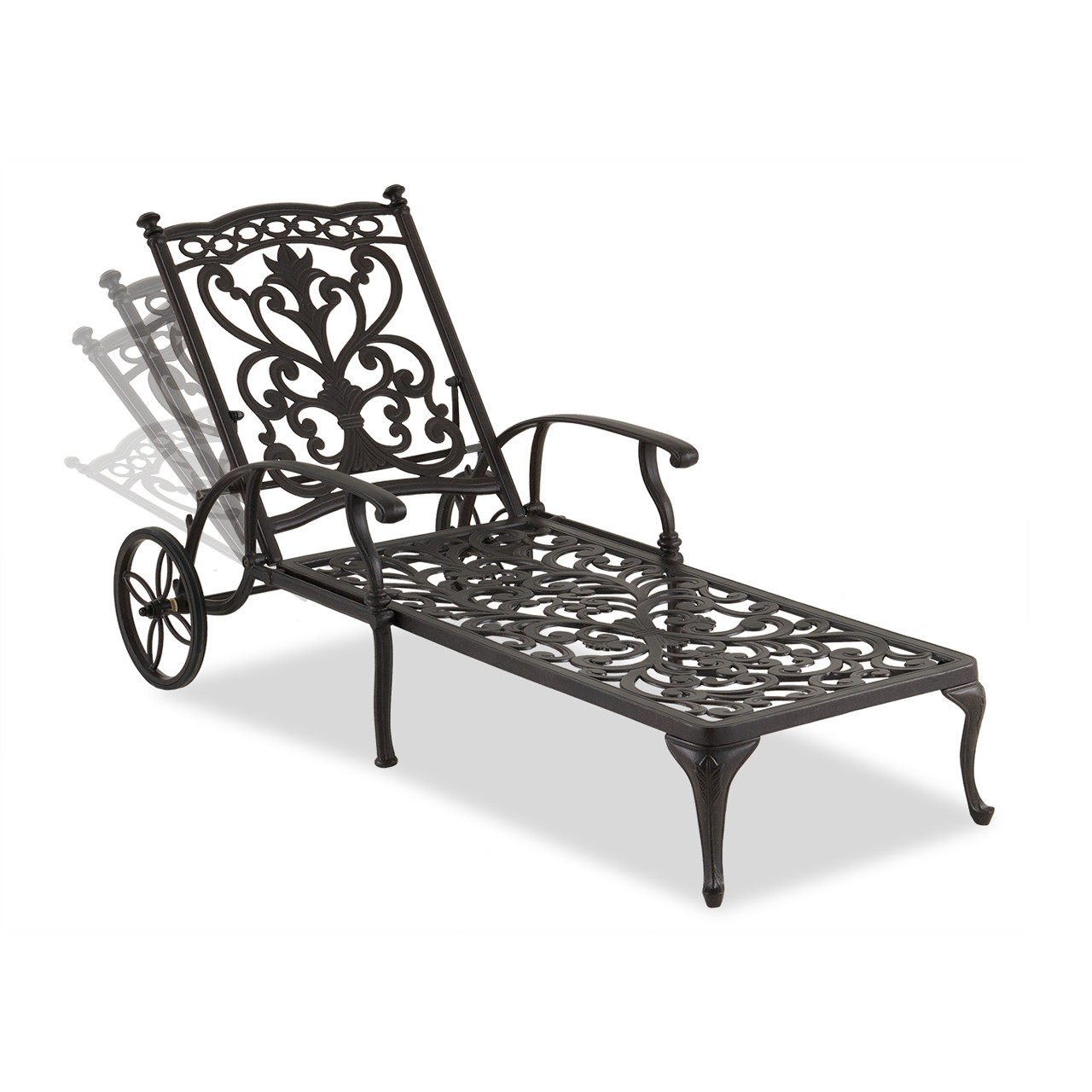 Milan Aged Bronze Cast Aluminum with Cushions 3 Piece Chaise Lounge Set + 24 in. D Side Table