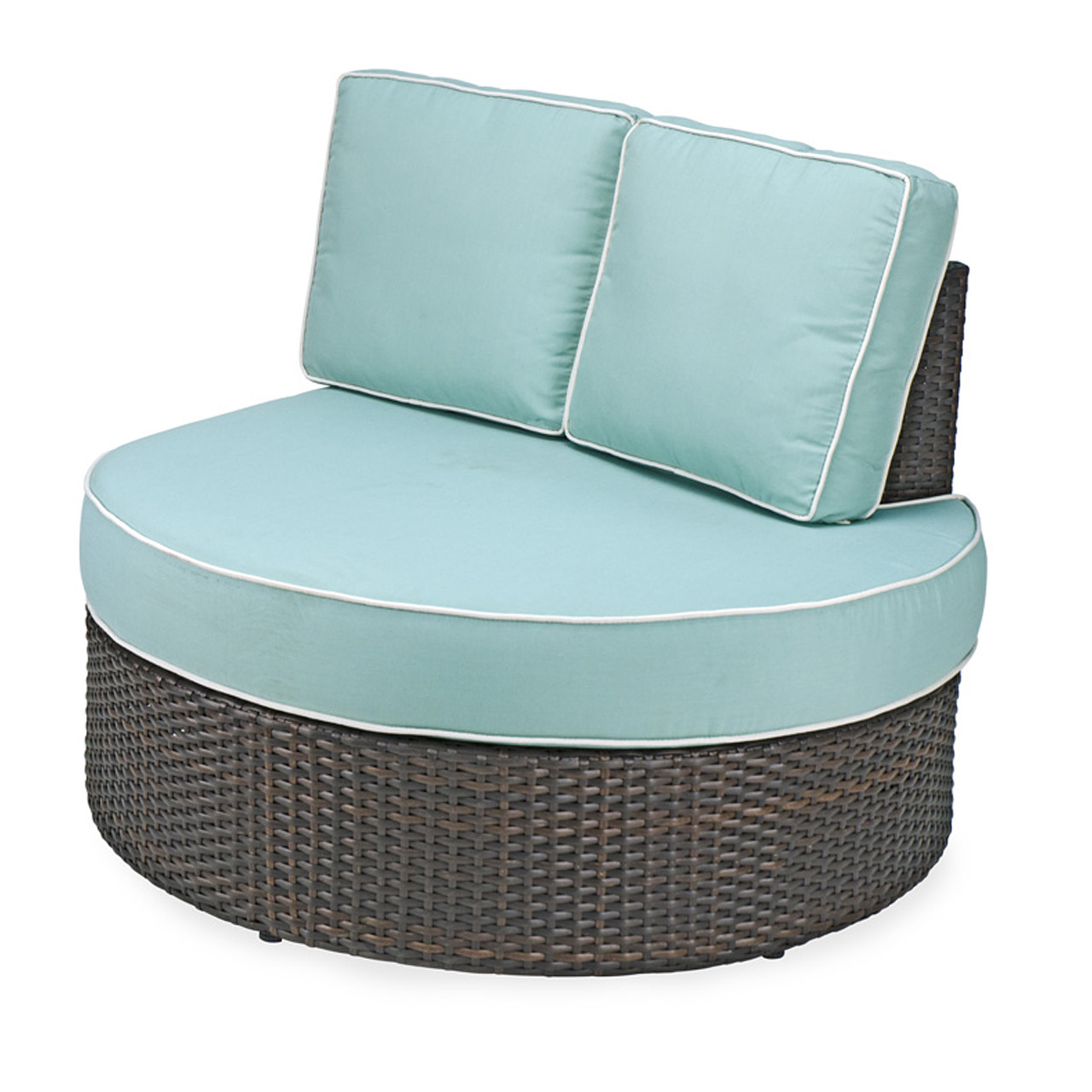 San Lucas Dark Elm Outdoor Wicker and Spectrum Mist Cushion Right Hand Facing Cuddle Bed Sectional