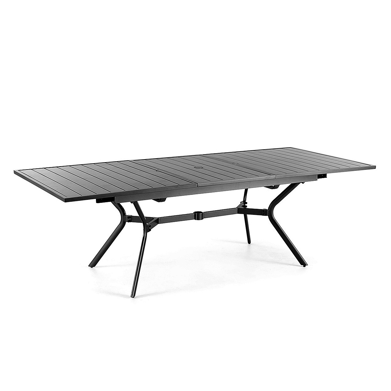 Ventura Textured Black Aluminum 74-94 x 44 in. Slat Top Pop-Up Table