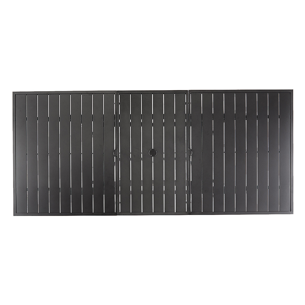 Ventura Textured Black Aluminum 74-94 x 44 in. Slat Top Pop-Up
