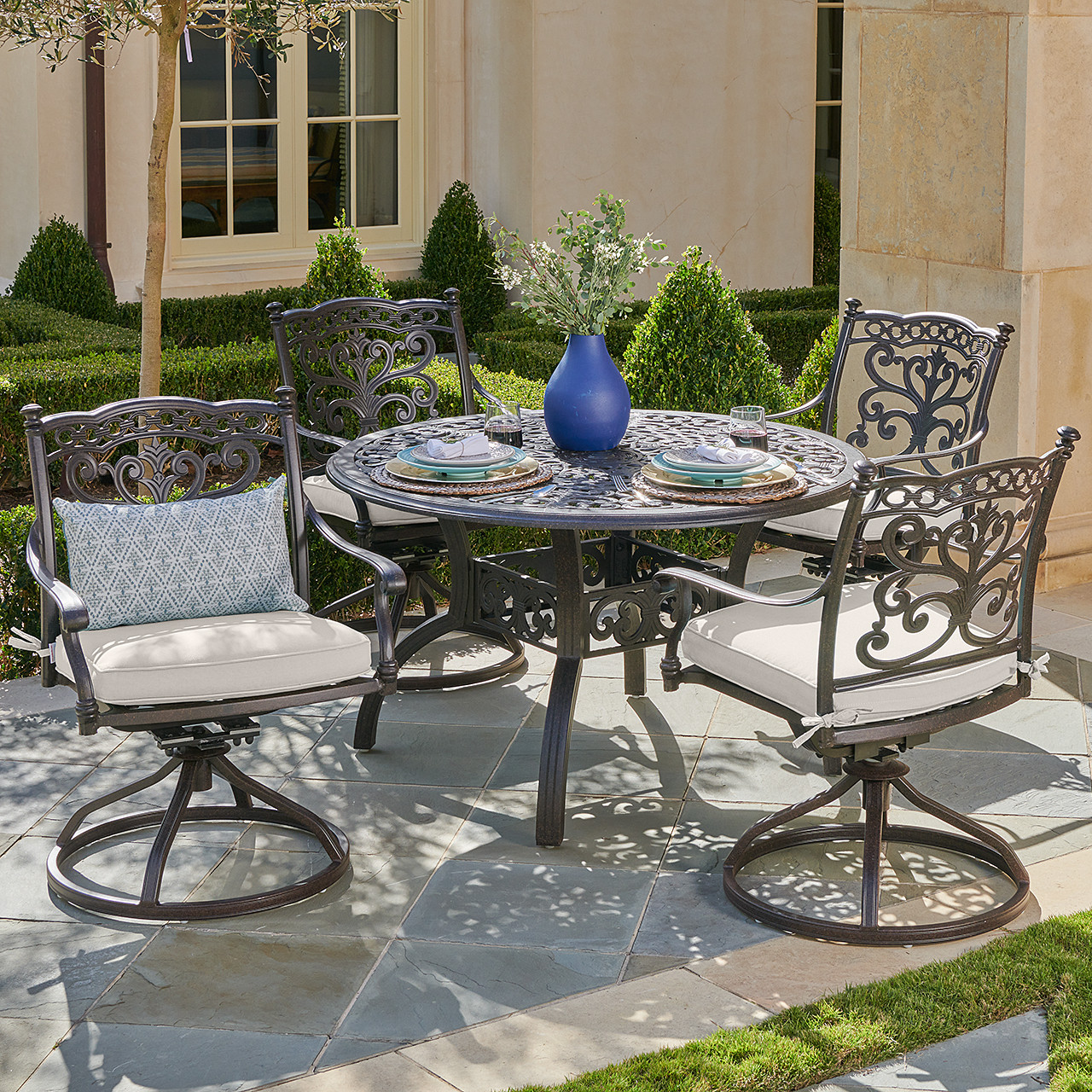 Outdoor Dining Table Cast Aluminium Table And Chairs Milan Aged