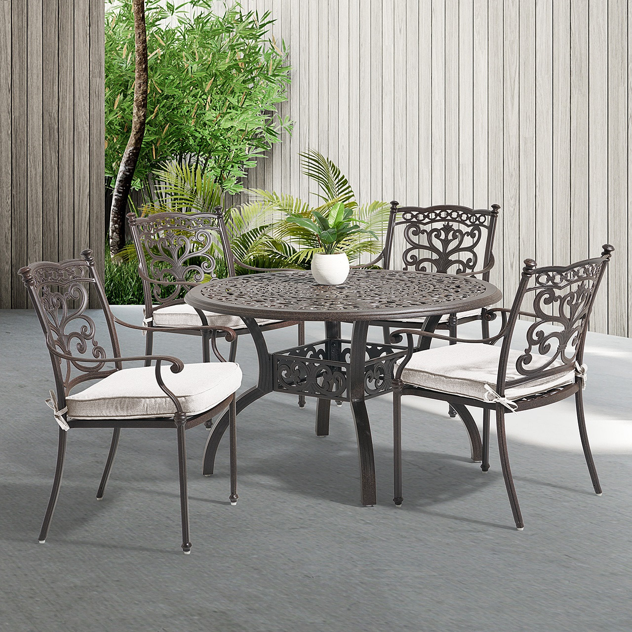 Milan Aged Bronze Cast Aluminum with Cushions 5 Piece Dining Set +