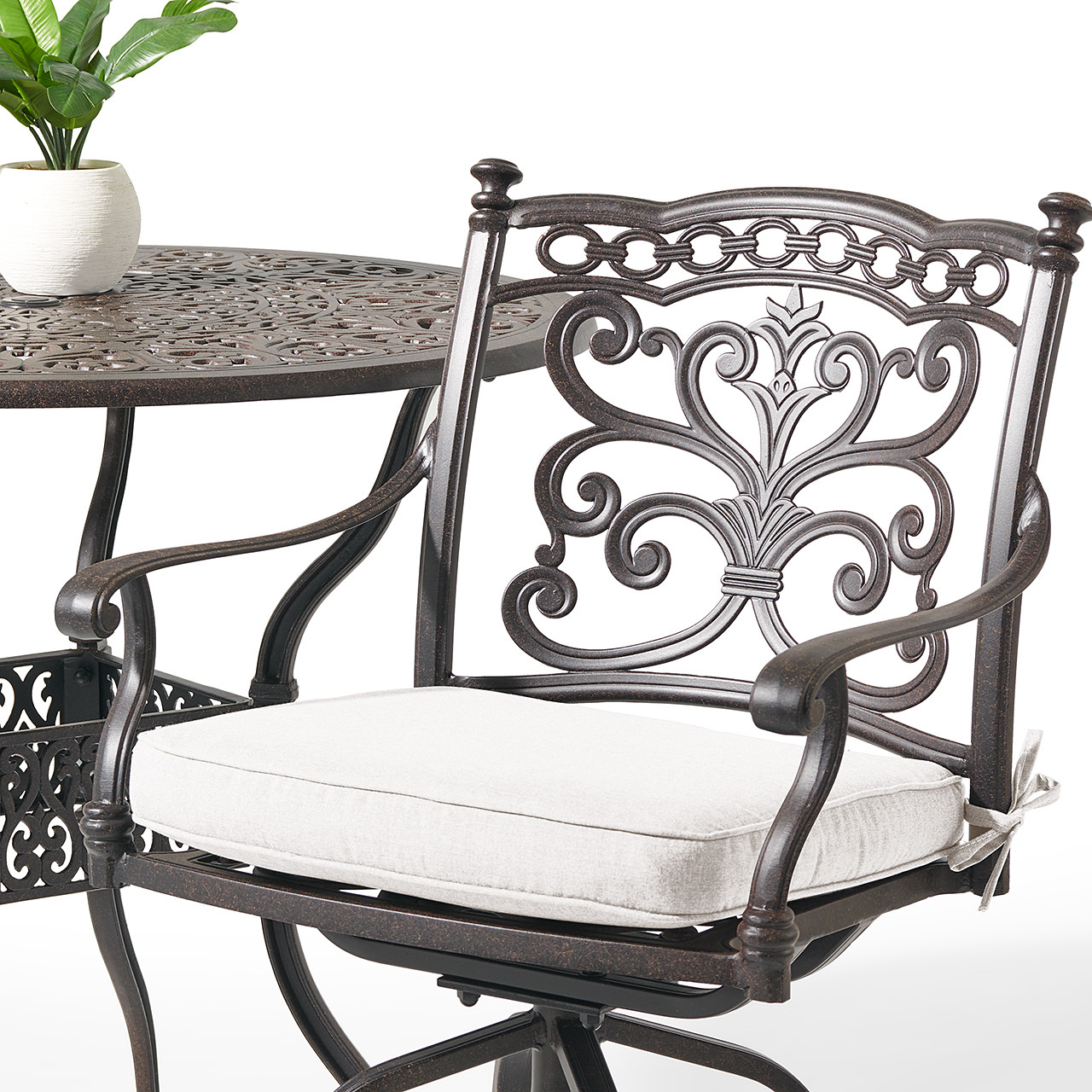 Milan Aged Bronze Cast Aluminum with Cushions 5 Piece Swivel Bar
