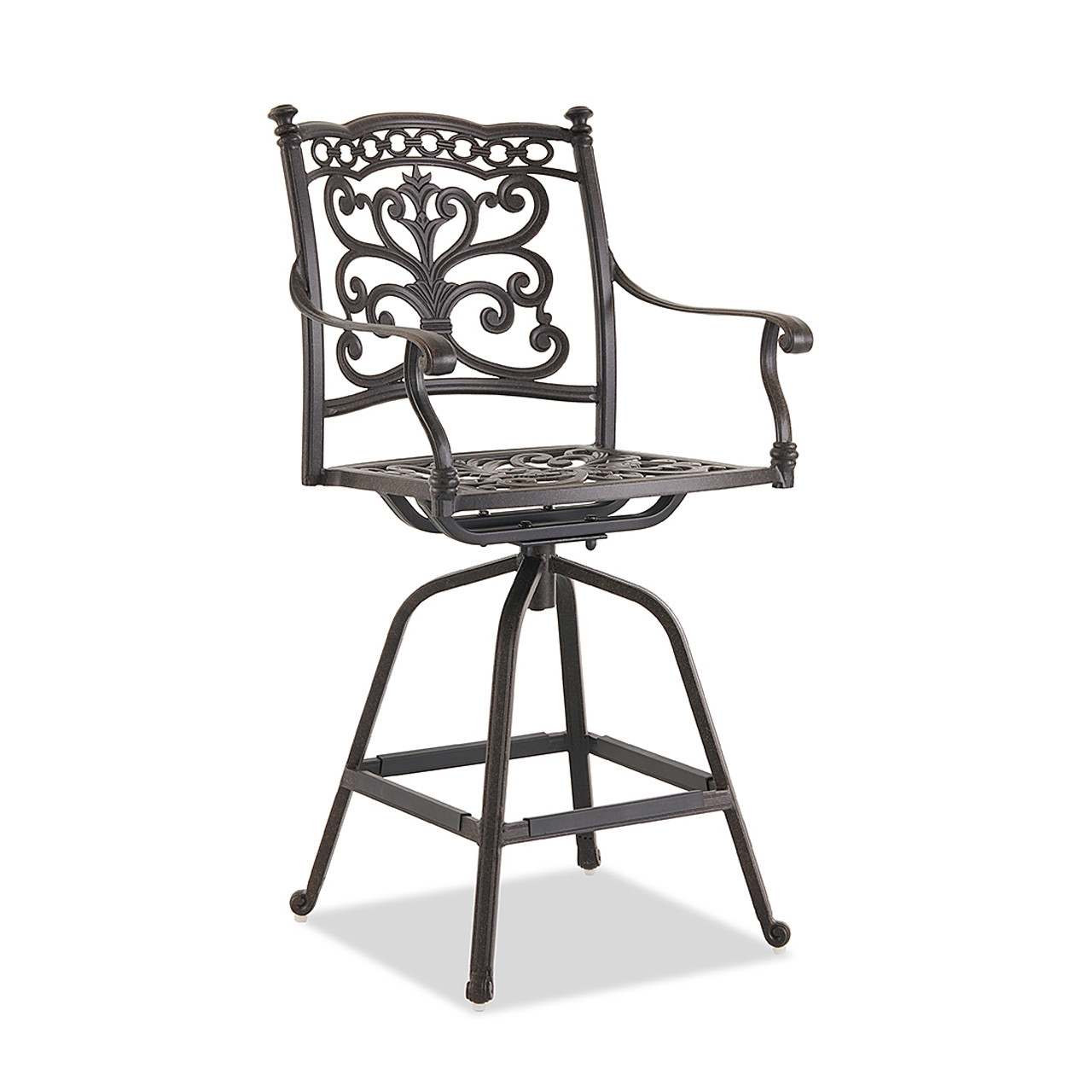 Milan Aged Bronze Cast Aluminum with Cushions 5 Piece Swivel Bar