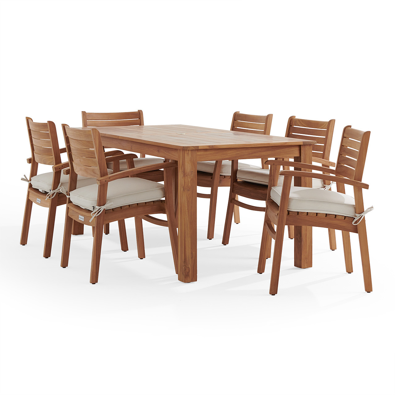 Warwick Teak with Cushions 7 Piece Dining Set + Oxford 71 x 36 in. Table