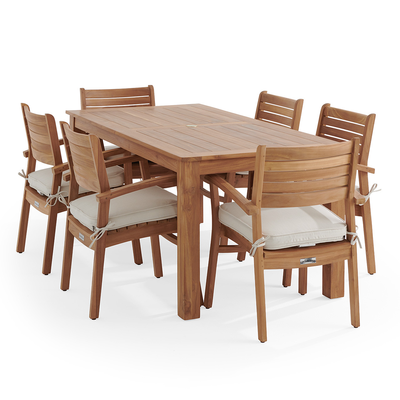 Warwick Teak with Cushions 7 Piece Dining Set + Oxford 71 x 36 in. Table
