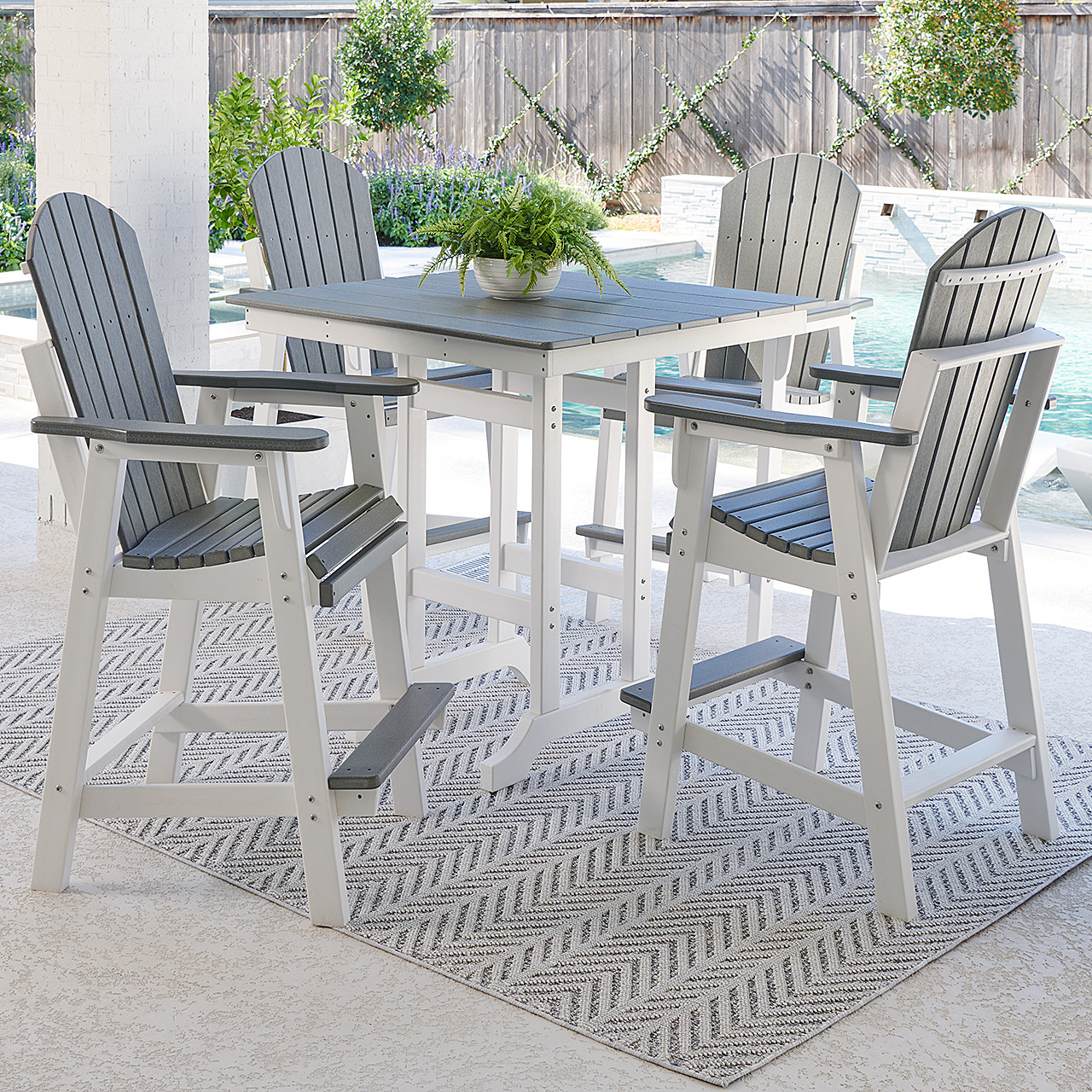 Farmhouse Polymer 5 Piece Bar Set + 42 in. Sq. Table - Chair King