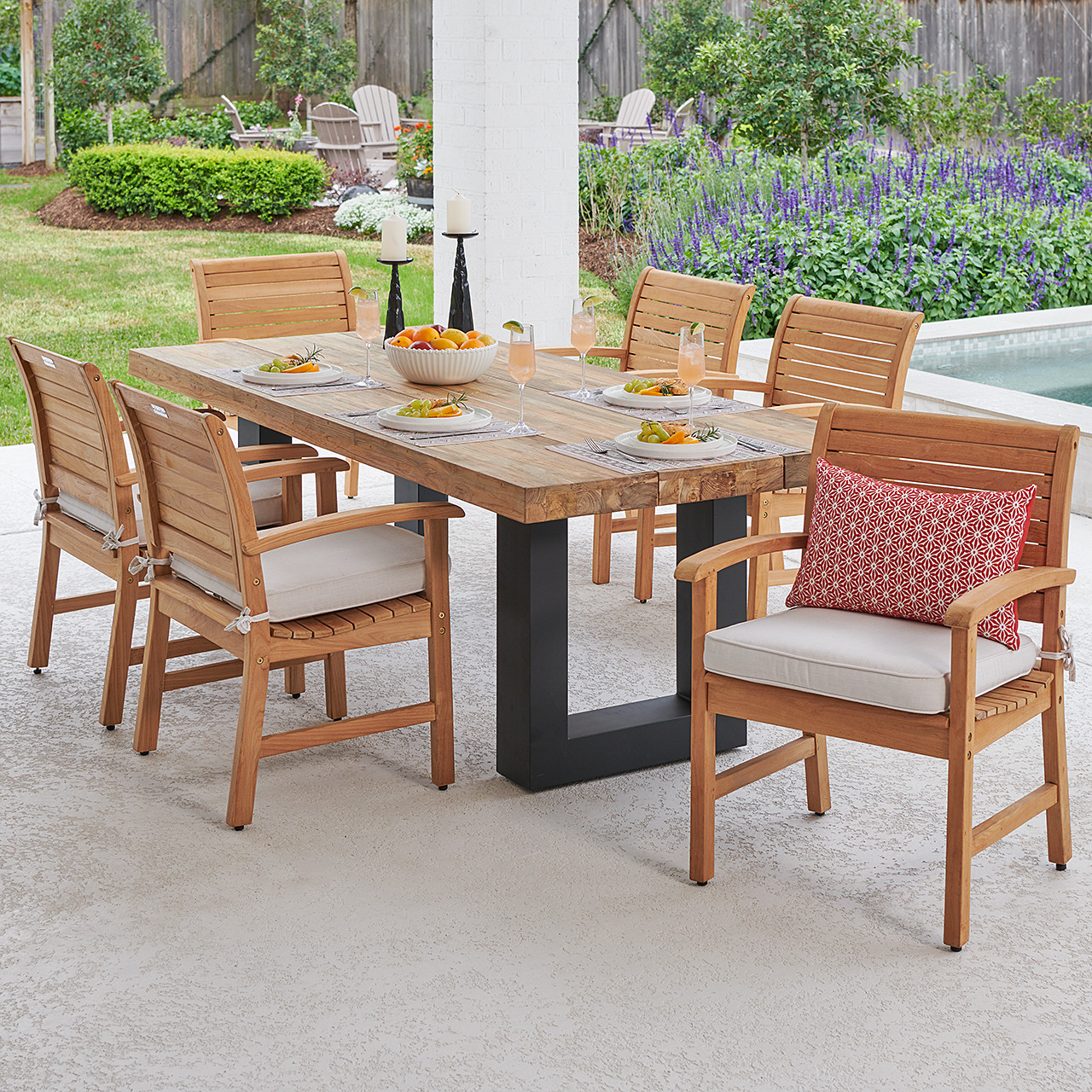 Pembroke Teak with Cushions 7 Piece Dining Set + Balencia 87 x 40 in. Table