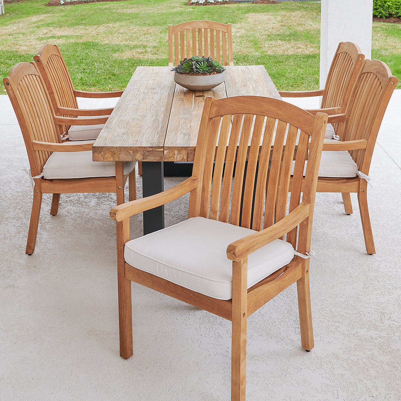 Eastchester Teak with Cushions 7 Piece Dining Set + Balencia 84 x 40 in. Table