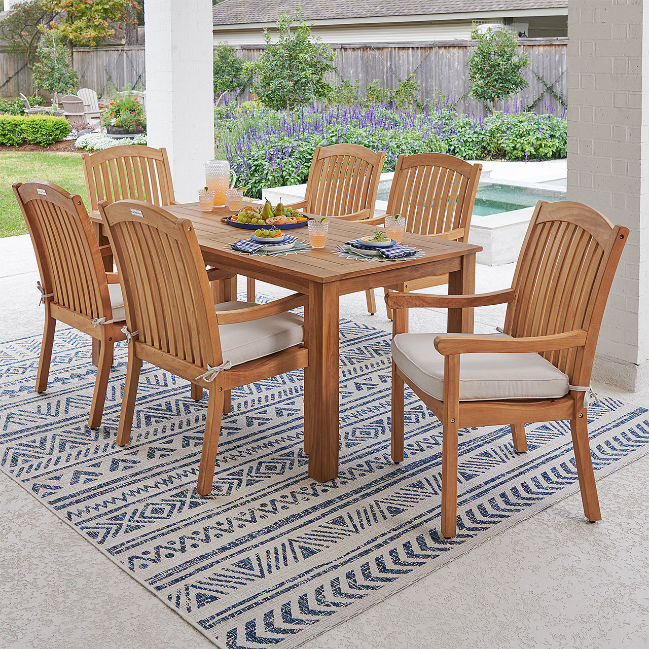 Eastchester Teak with Cushions 7 Piece Dining Set + Oxford 71 x 36 in. Table