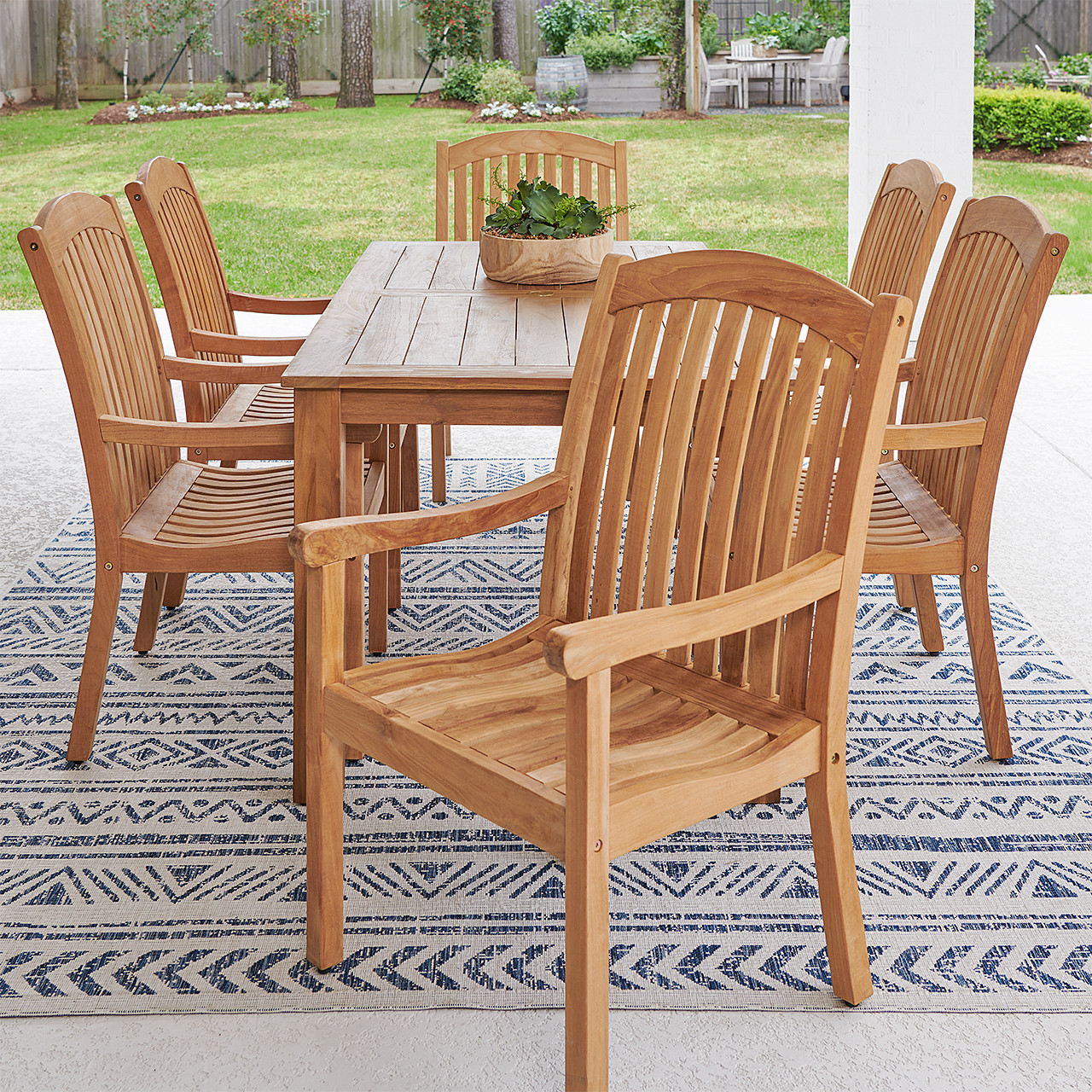 Eastchester Teak with Cushions 7 Piece Dining Set + Oxford 71 x 36 in. Table