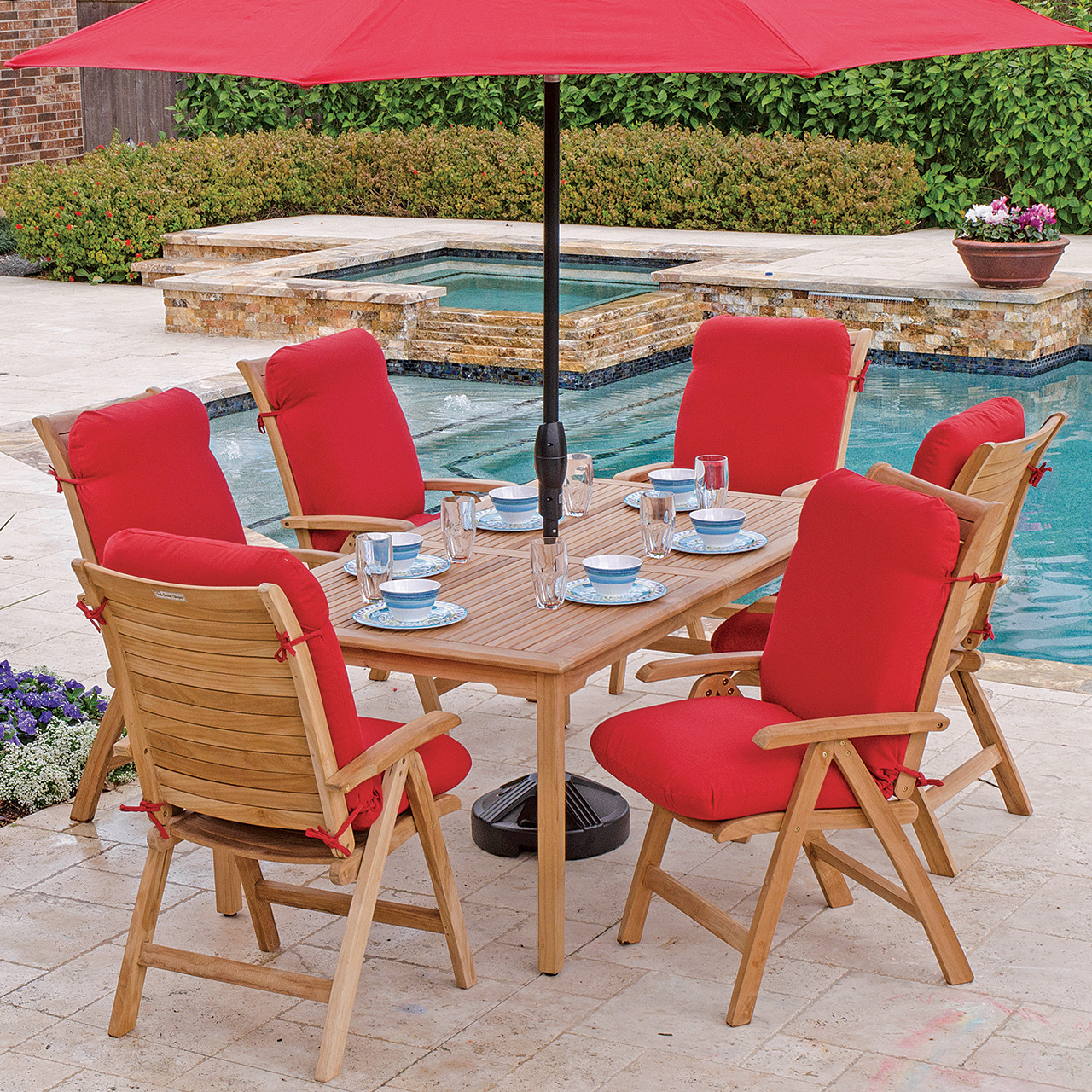 Pembroke Solid Teak with Cushions 7 Piece Multi-Position Dining Set + 71 x 39 in. Table