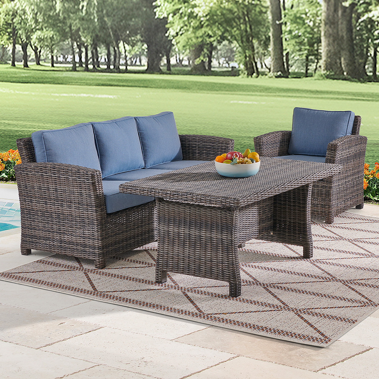 Venice Silver Oak Outdoor Wicker with Cushions 3 Piece Sofa