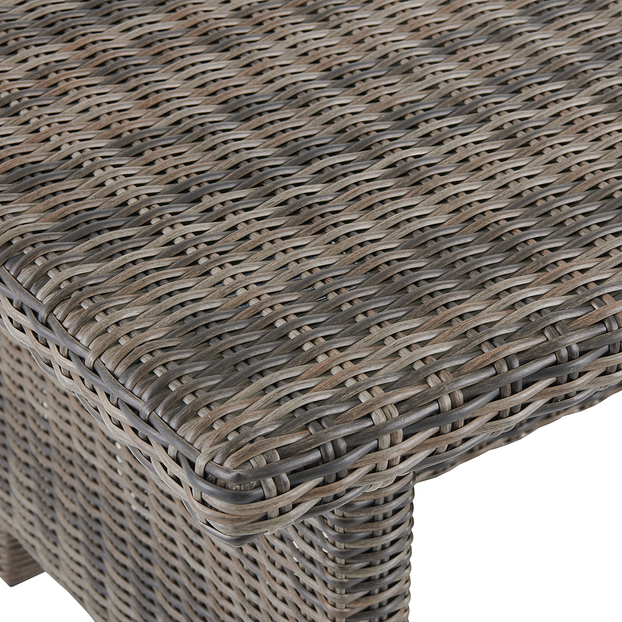 Venice Silver Oak Outdoor Wicker with Cushions 3 Piece Sofa Group + 59 x 32 in. Woven Top Lounge Table