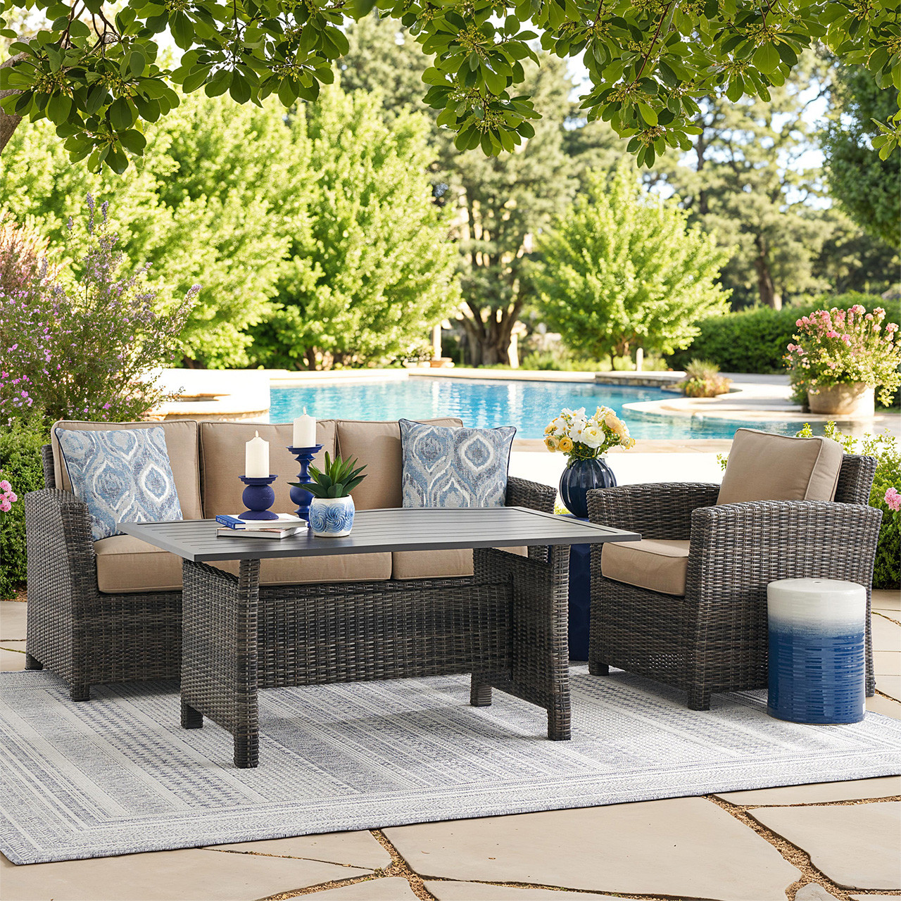Venice Silver Oak Outdoor Wicker with Cushions 3 Piece Sofa Group