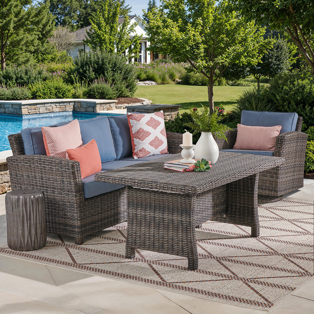Venice Silver Oak Outdoor Wicker with Cushions 3 Piece Swivel Sofa