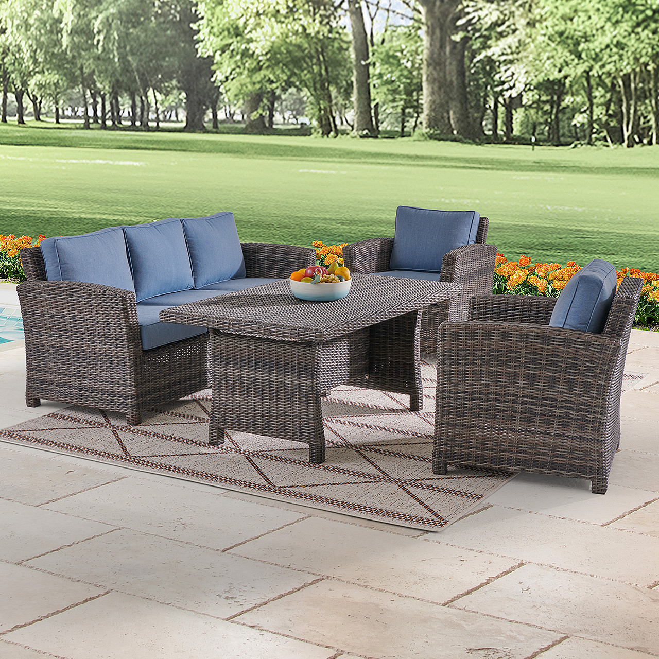 Venice Silver Oak Outdoor Wicker with Cushions 4 Piece Sofa Group