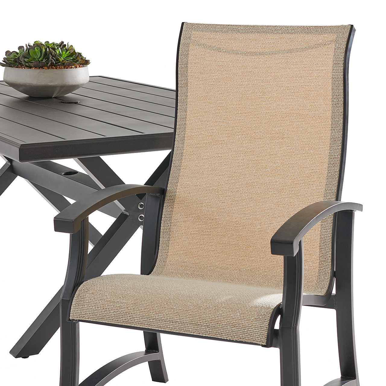 Lodge Aged Bronze Aluminum with Kipton Pebble Sling 7 Piece Dining Set + 72 x 42 in. Table