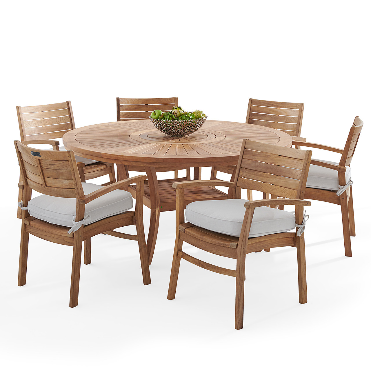 Warwick Teak with Cushions 7 Piece Dining Set + Bristol 59 in. D Table