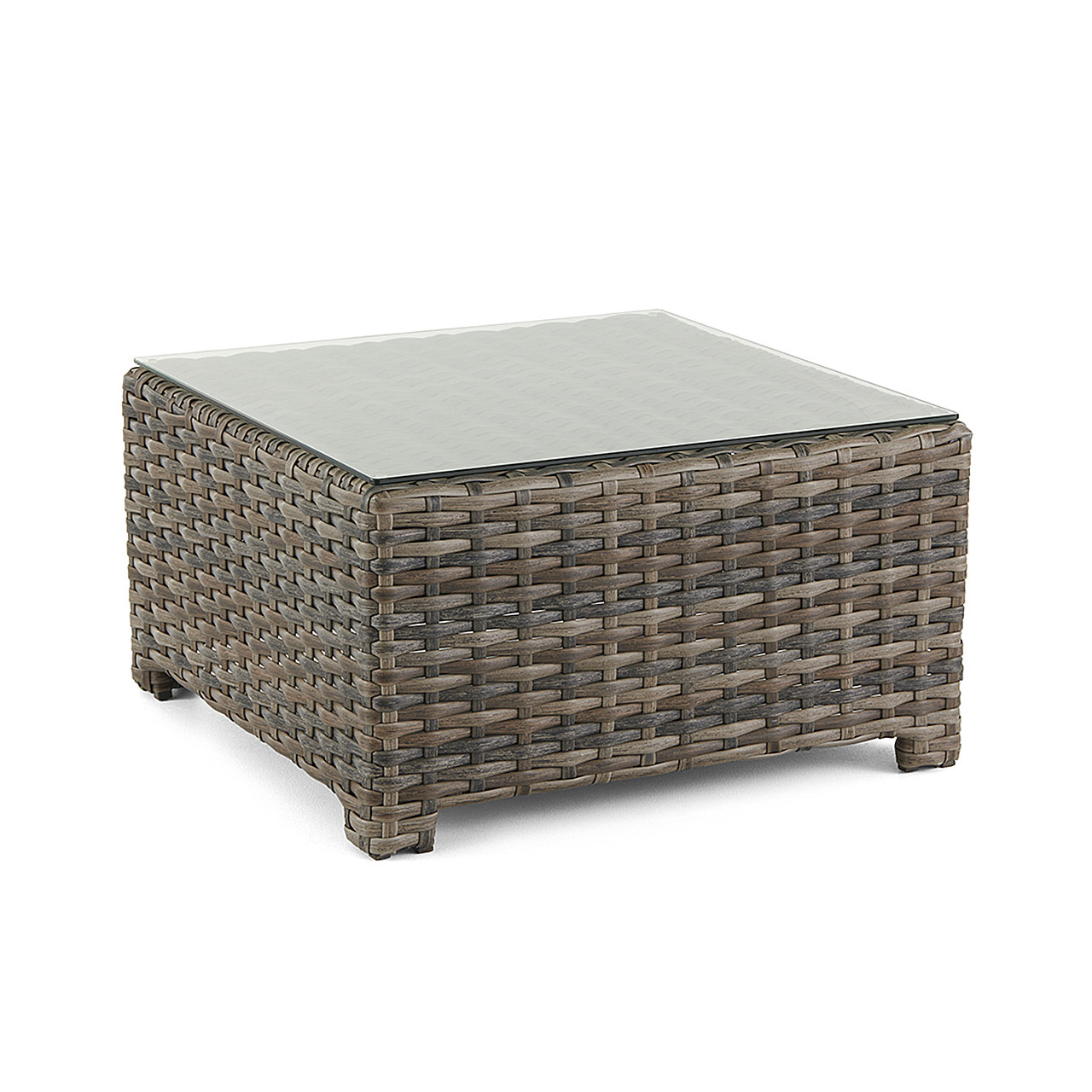 Contempo Husk Outdoor Wicker with Cushions 3 Piece Swivel Sofa Group + 32 in. Sq. Glass Top Coffee Table