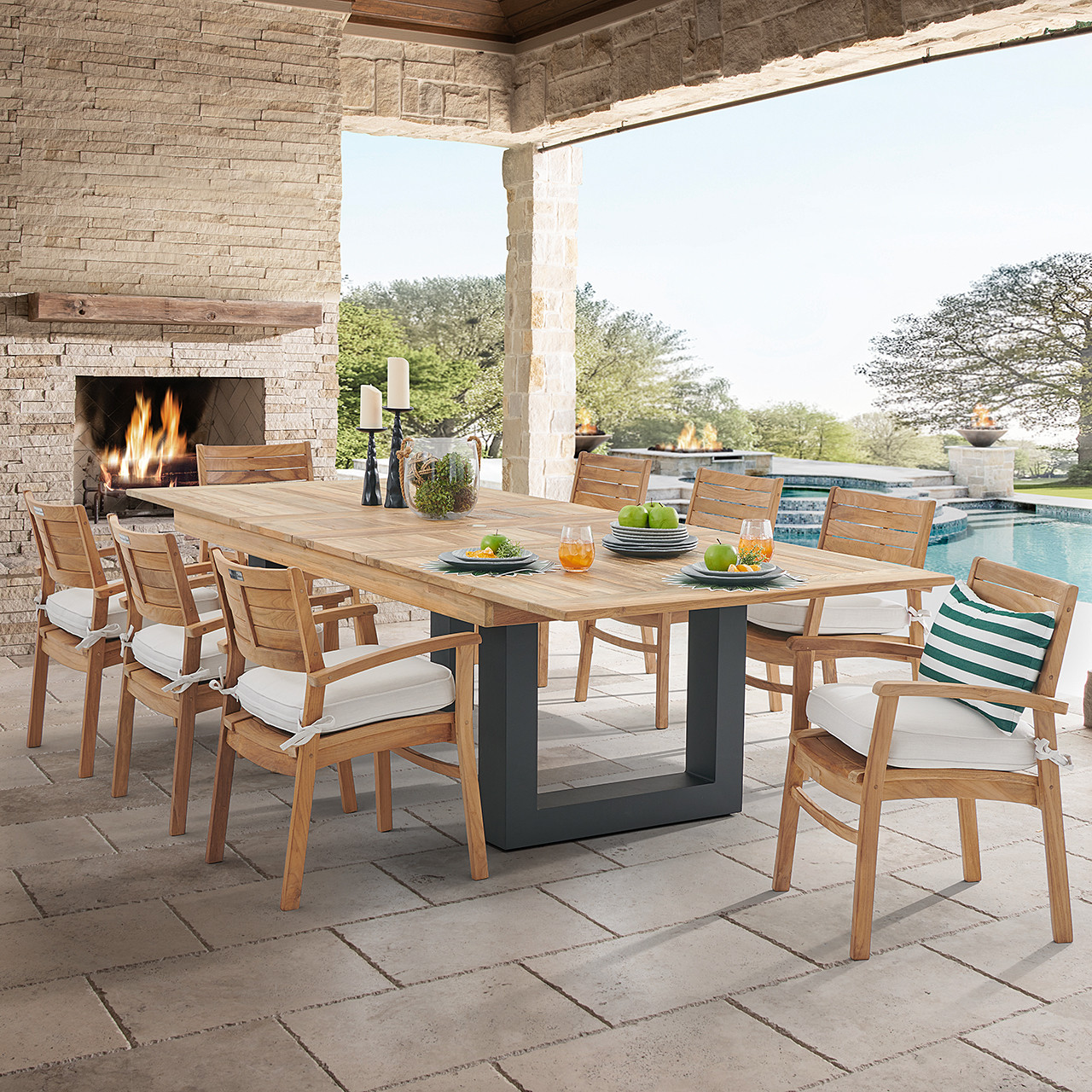 Warwick Teak with Cushions 9 Piece Dining Set + Balencia 87-118 x