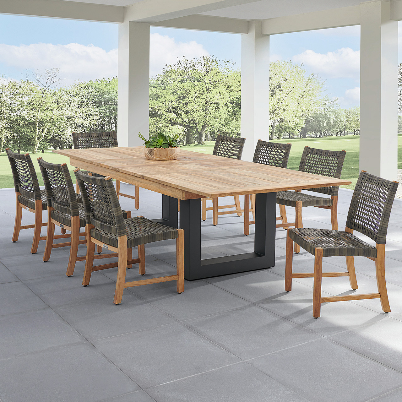 Hampton Driftwood Outdoor Wicker and Solid Teak 9 Piece Side