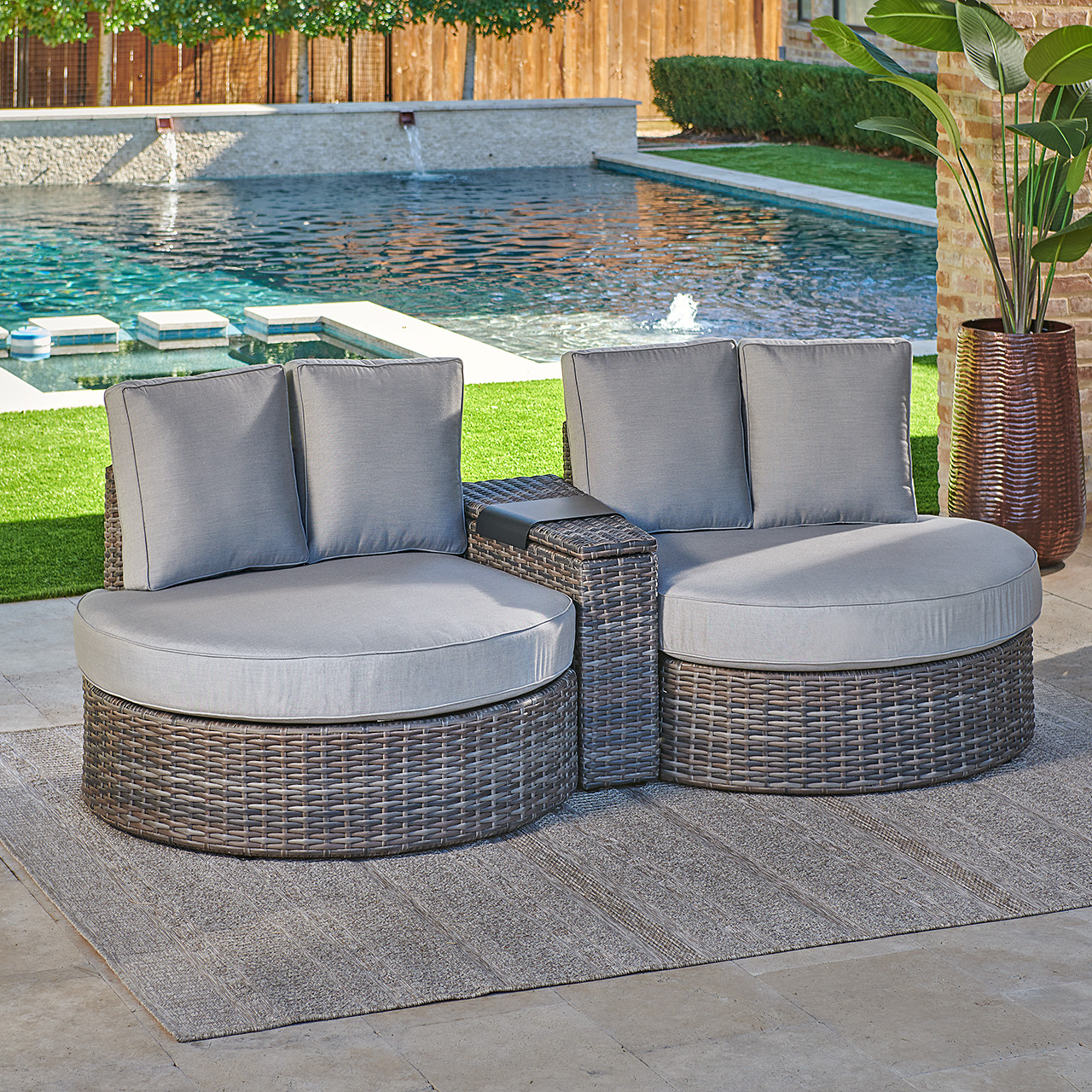 San Lucas Outdoor Wicker with Cushions 3 Piece Cuddle Beds Contour Sectional