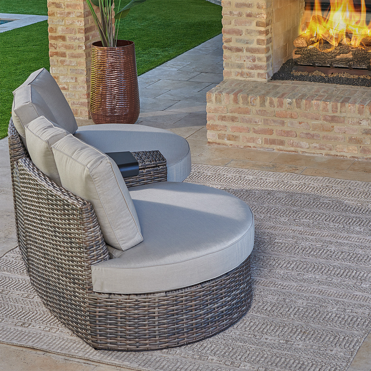 San Lucas Outdoor Wicker with Cushions 3 Piece Cuddle Beds Contour Sectional