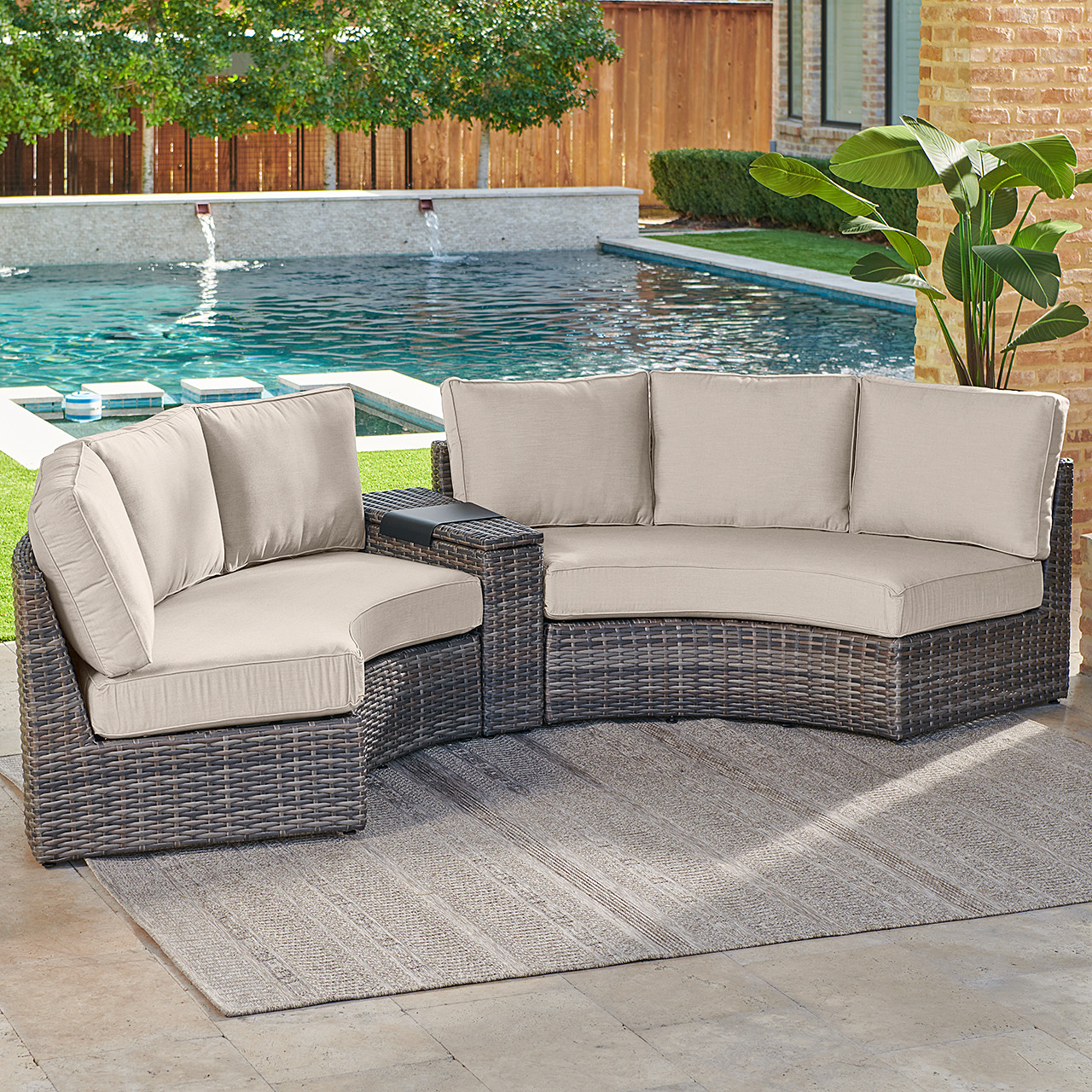 San Lucas Outdoor Wicker with Cushions 3 Piece Sofa Contour