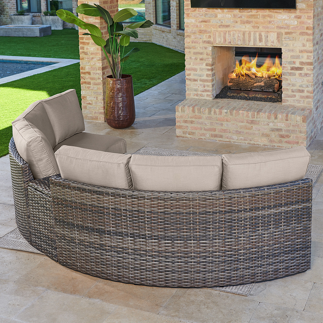 San Lucas Outdoor Wicker with Cushions 3 Piece Sofa Contour