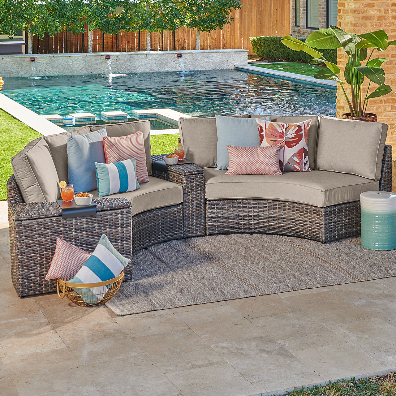 San Lucas Outdoor Wicker with Cushions 4 Piece Sofa Contour