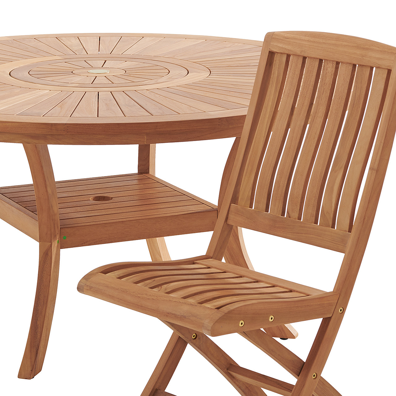 Westport Teak with Cushions 7 Piece Armless Dining Set + Bristol 59 in. D Table