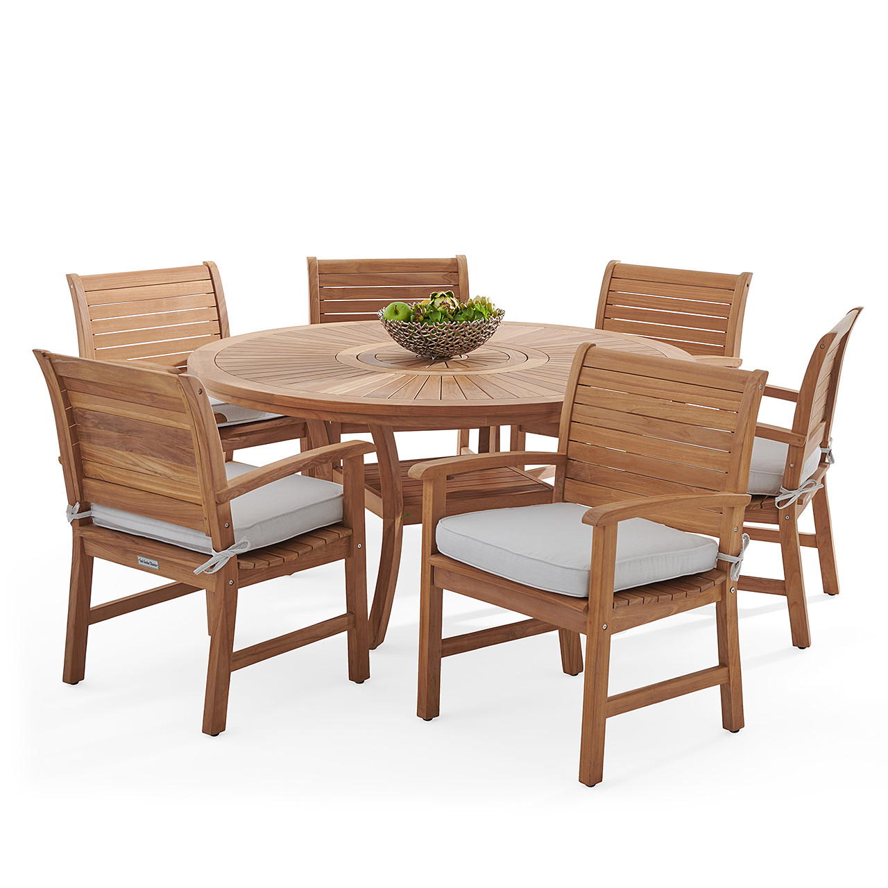 Pembroke Teak with Cushions 7 Piece Dining Set + 59 in. D Table