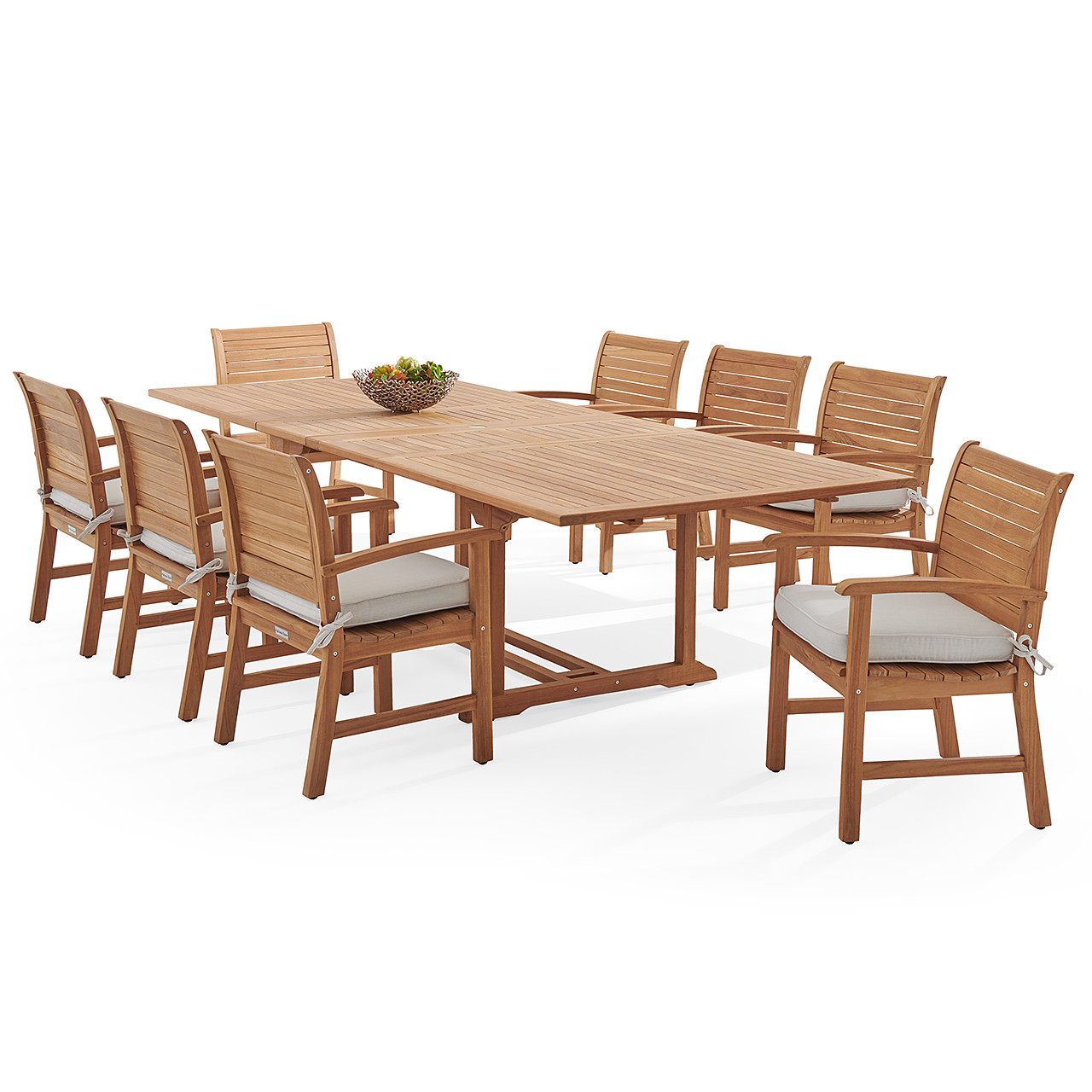 Pembroke Teak with Cushions 9 Piece Dining Set + Bristol 87-118 x 47 in. Extension Table