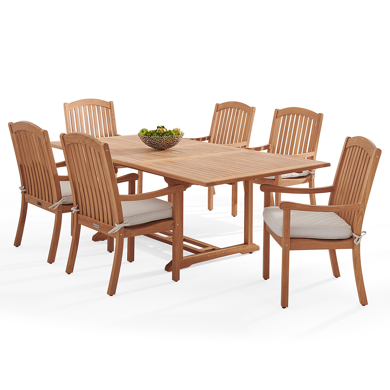 Eastchester Teak with Cushions 7 Piece Dining Set + Bristol 67-87 x 47 in. Extension Table