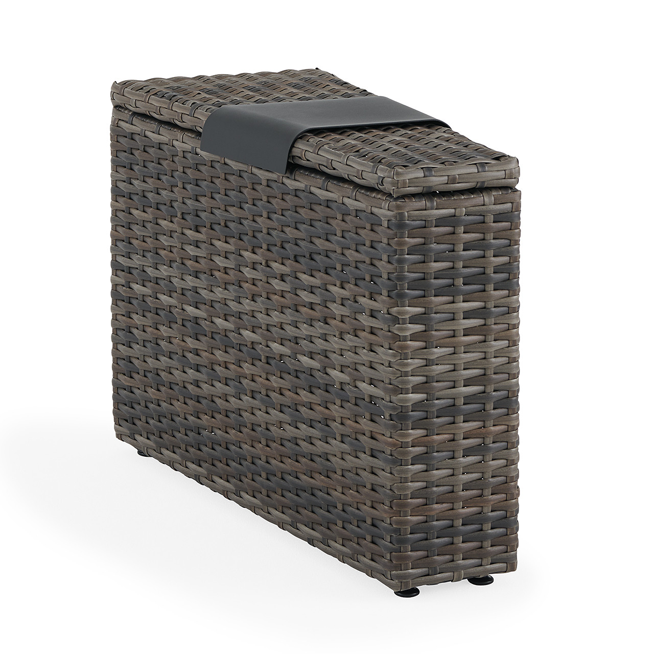 San Lucas Outdoor Wicker Storage Wedge End Table With Aluminum Drink Tray