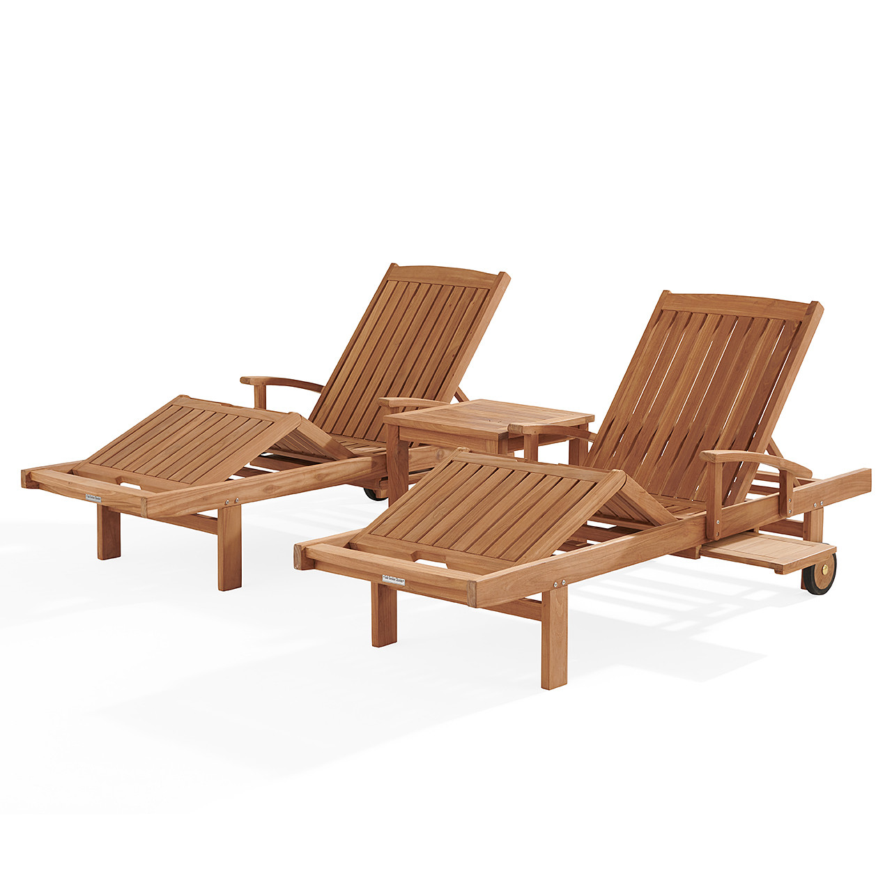 Eastchester Natural Stain Solid Teak With Cushions 3 Piece Chaise Lounge Set + 20 in. sq. Side Table