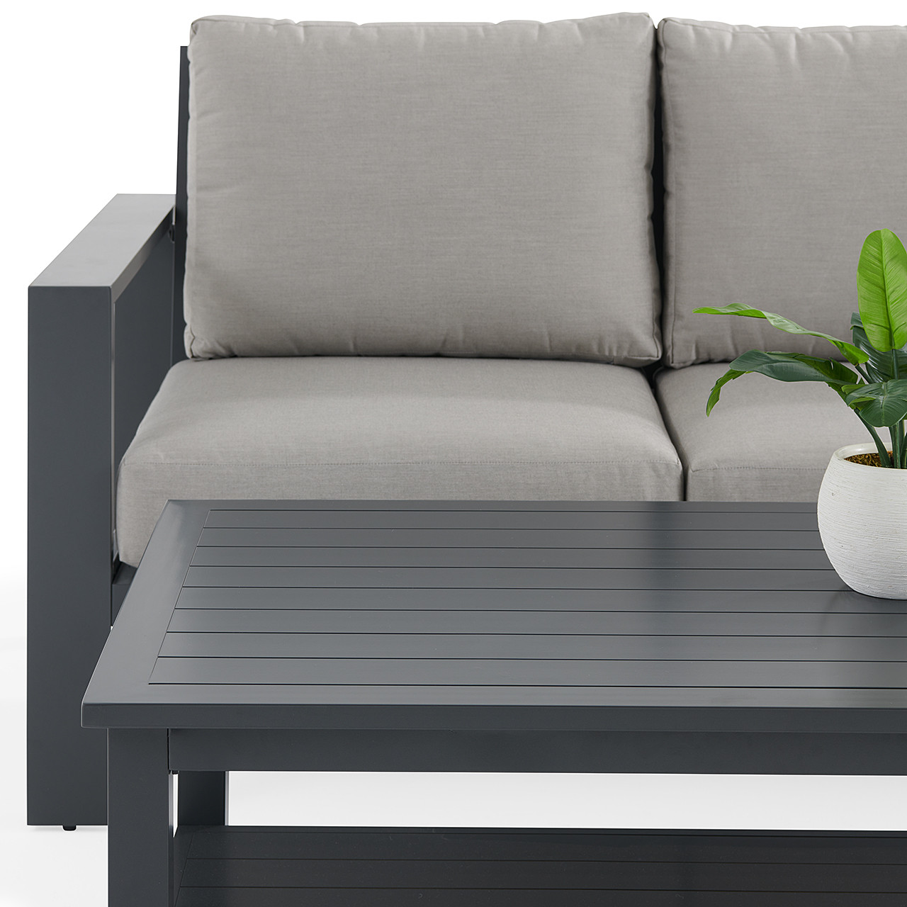 Soho Slate Grey Aluminum with Cushions 3 Piece Swivel Sofa Group +