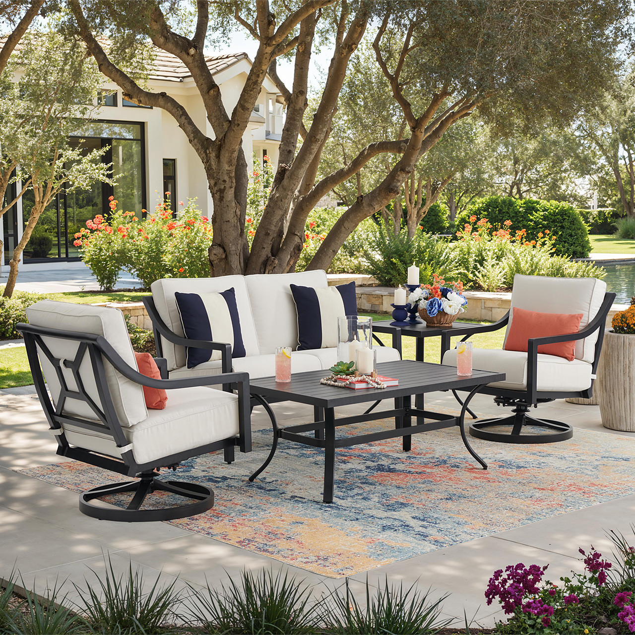 Hill Country Aged Bronze Aluminum and Cushion 4 Piece Swivel