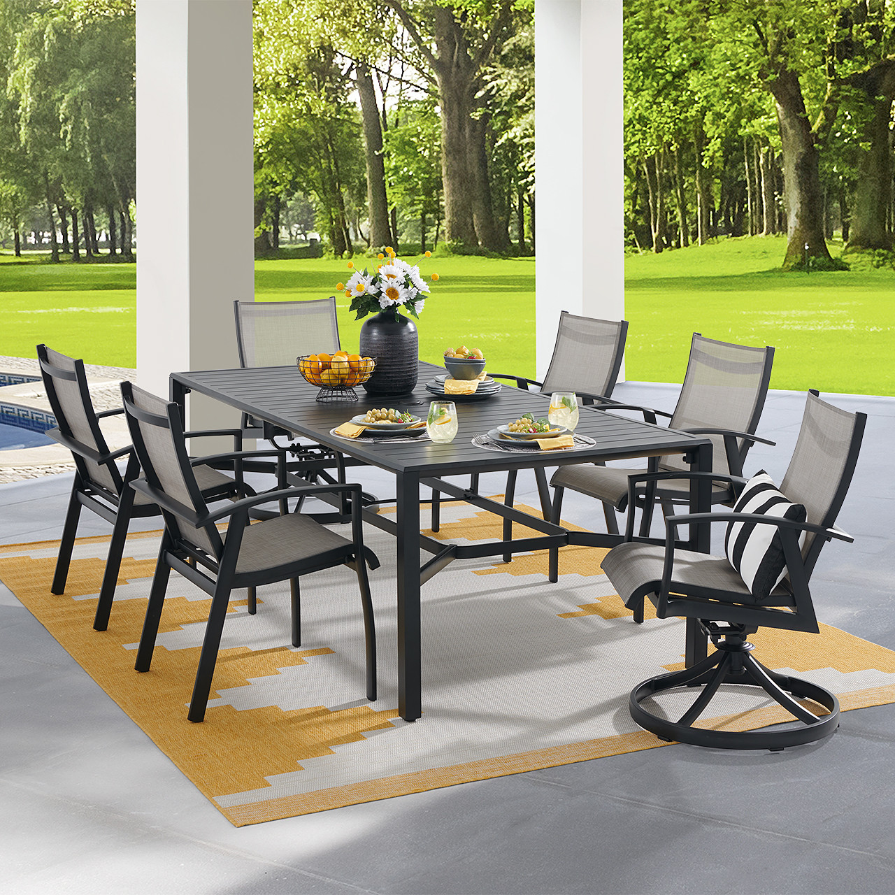 Ventura Textured Black Aluminum with Mica Pearl Sling 7 Piece