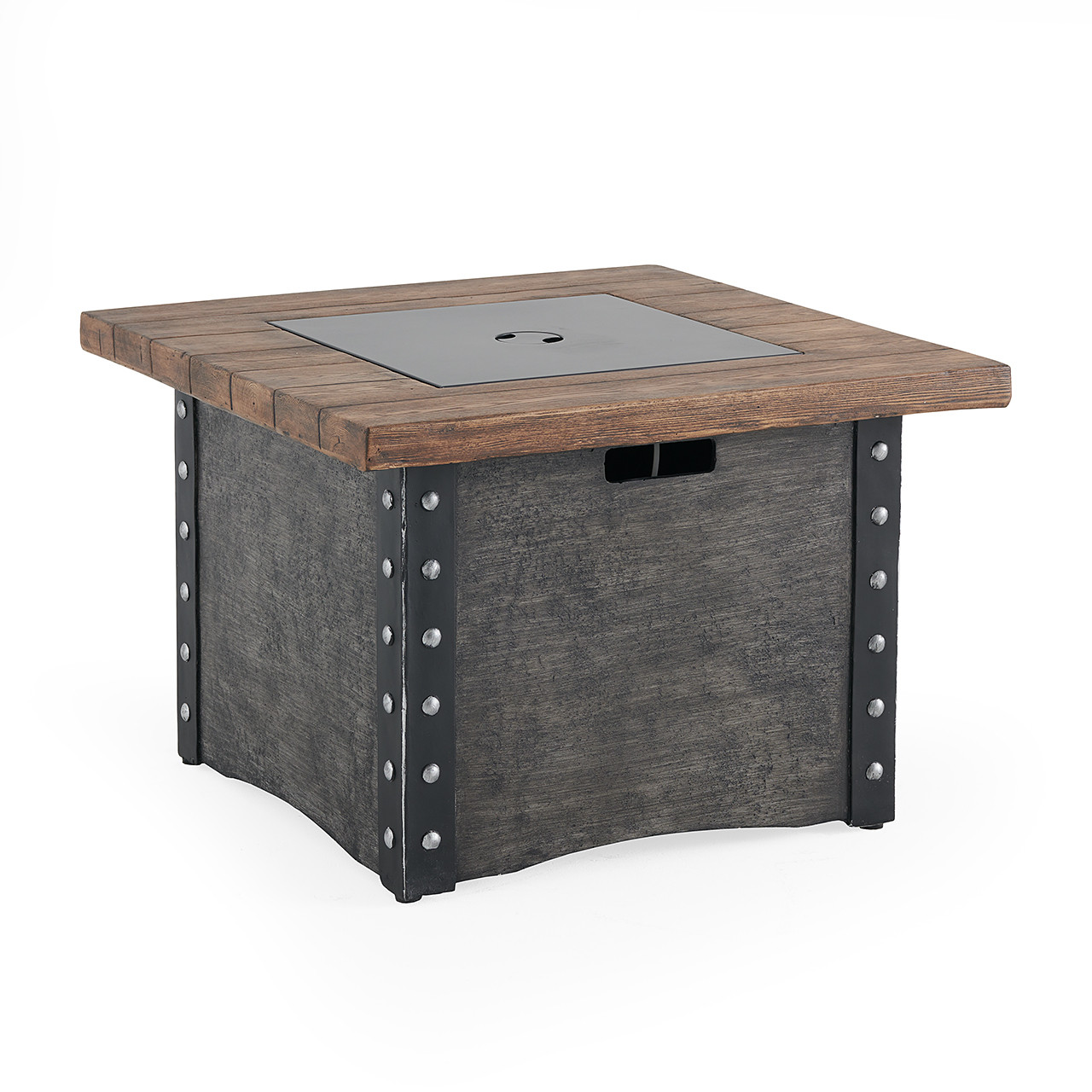 Venice Silver Oak Outdoor Wicker with Cushions 8 Piece Sectional + 34.5 in. Sq. Gas Fire Pit