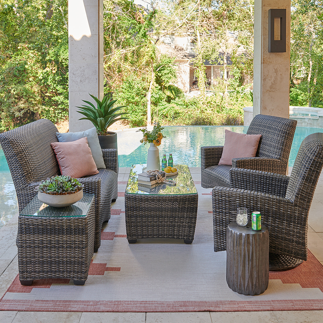 Patio Warehouse Piece Patio Set Wicker Oasis Court 4-Piece Outdoor