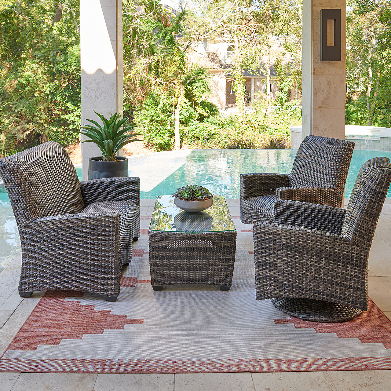 Tribeca Husk Outdoor Wicker with Concealed Cushions 4 Piece Swivel