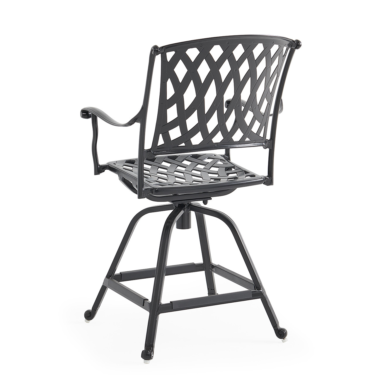 Tivoli Matte Black Cast Aluminum with Cushions 5 Piece Swivel Gathering Height Set + 48 in. D Table
