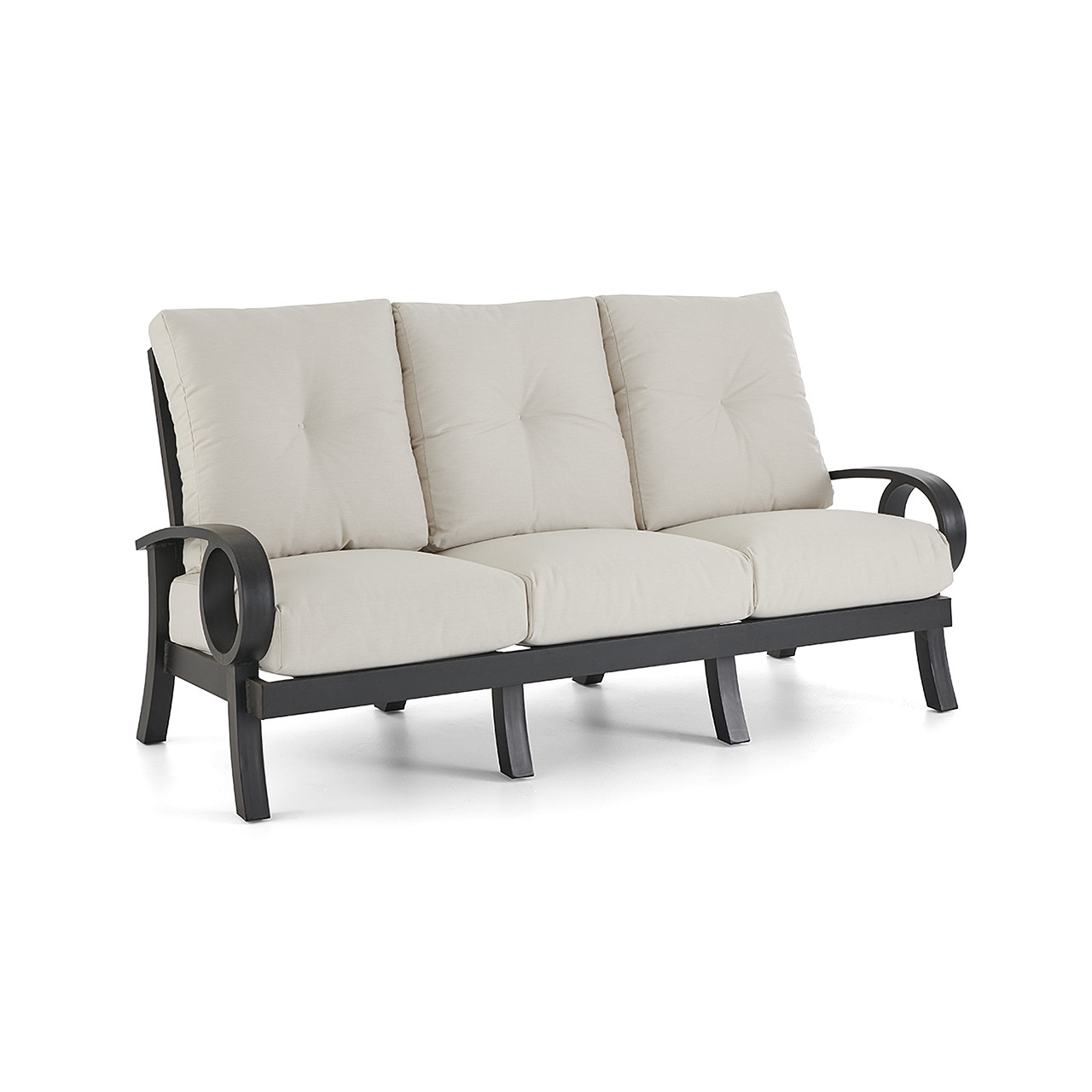 Eclipse Autumn Rust Aluminum with Pashmina Cloud Cushions 3 Piece Sofa Group + 50 x 28 in. Slat Top Coffee Table