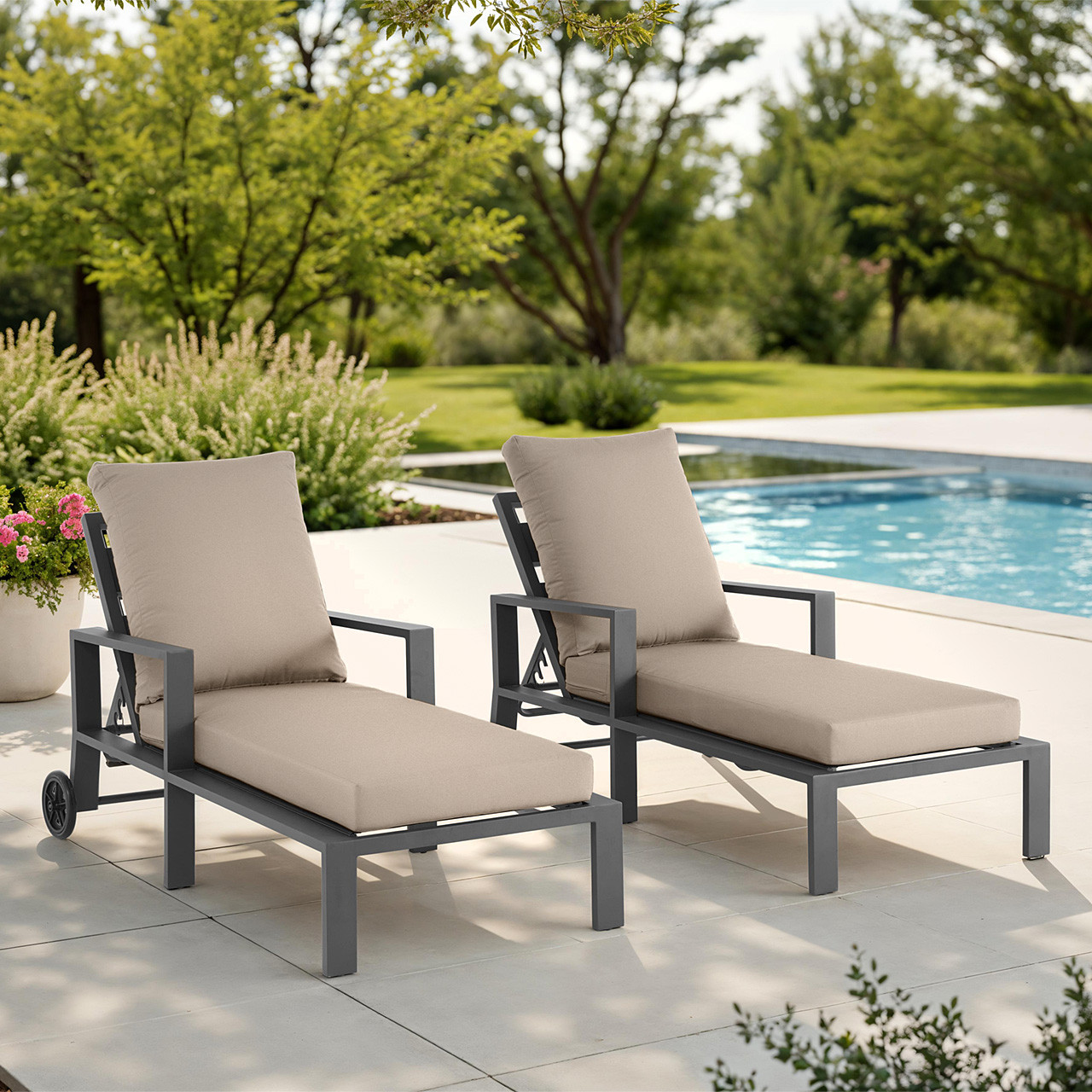 Montecito Charcoal Aluminum with Cushions 2 Piece Chaise Lounge Set